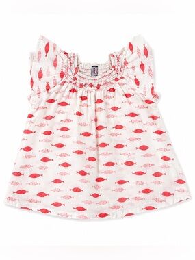 Miss B Girls Size 14 Fish Print Smocked Flutter Sleeve Top